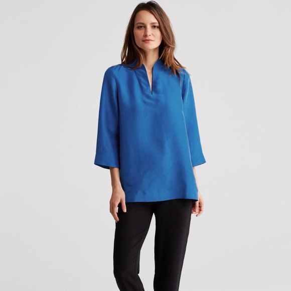 Eileen Fisher Tops - Eileen Fisher NWT 100% Silk High Collar Blouse PS